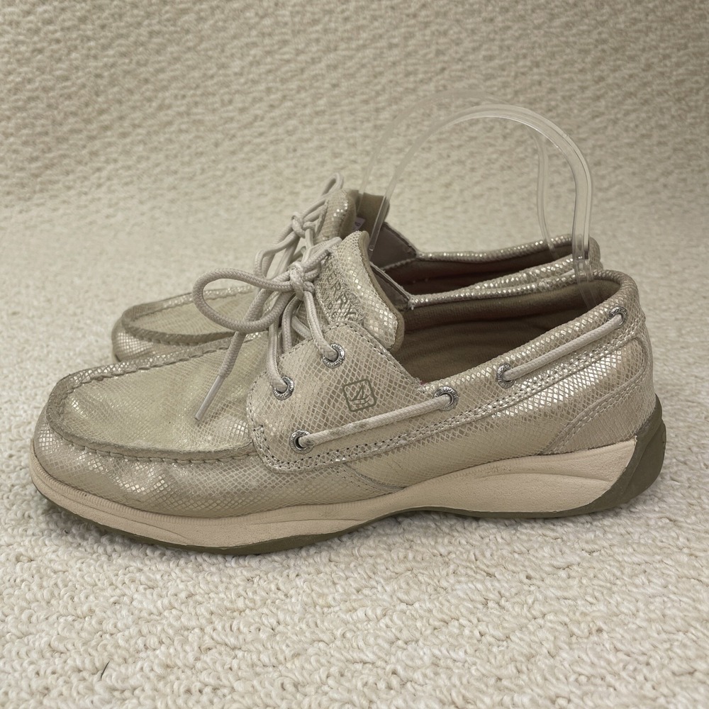 Sperry Boat Shoes Womens Size 6M Gold Intrepid Top Sider Snakeskin Loafers